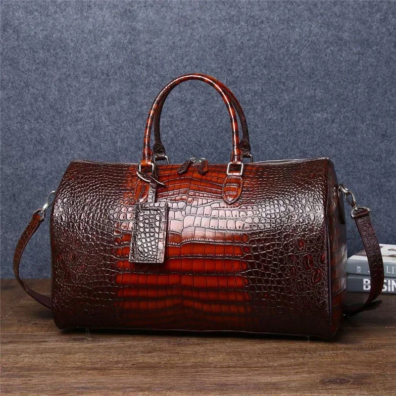 2024 New Fashion Men's Bags Alligator Crocodile Pattern Cow Leather Travel Bags Handbags Men Shoulder Bag Luggage Laptop Bags