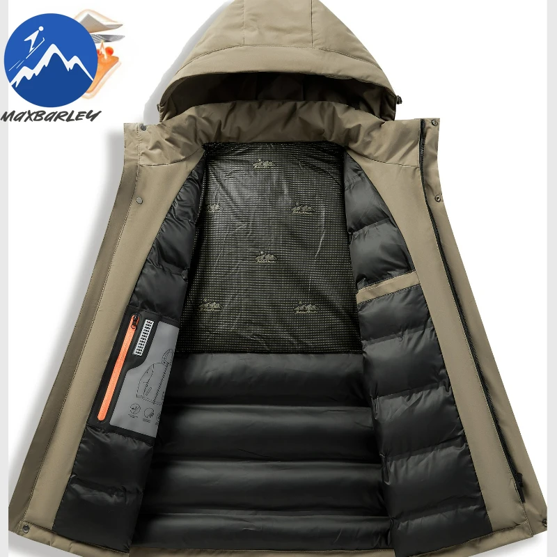 سترة Maxbarley للرجال من الجرافين مريحة للمغامرة الخارجية سترة سميكة دافئة بغطاء للرأس قابل للفصل ملابس شتوية مقاومة للرياح