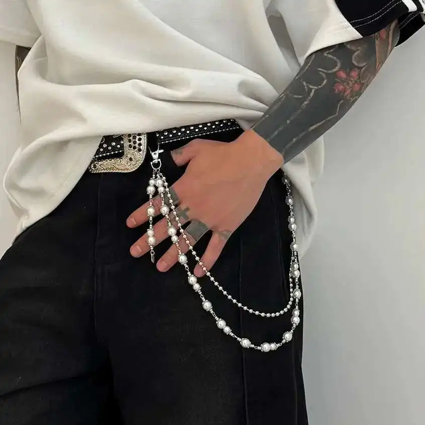 Ingemark 2025 Faddish Unique Imitation Pearl Alloy Waist Chain for Men Women Summer Jeans Pants Chain Punk Jewelry Accessories view 2