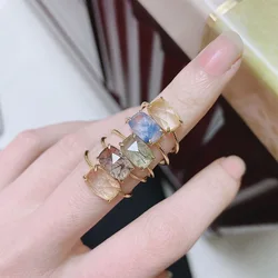 LAMOON Natural Rutilated Quartz Ring For Women Gemstone Rings 925 Silver 14K Light Gold Plated Fine Jewelry Simple Style LMRI155