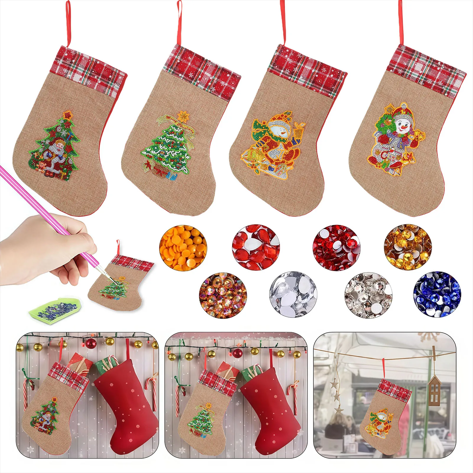 1 Piece of Diamond Painting set, Christmas socks, Christmas series, linen Material, living room Decorations, Christmas gifts