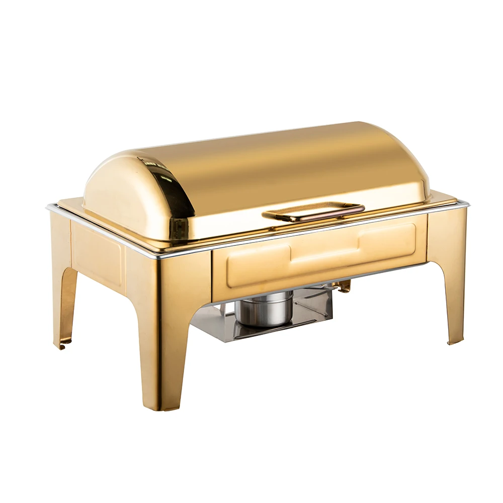 Restaurants Gold Rectangle Chafers Serving Dishes Stainless Steel Food Warmers Buffet Chaffing Dishes Luxury 9l