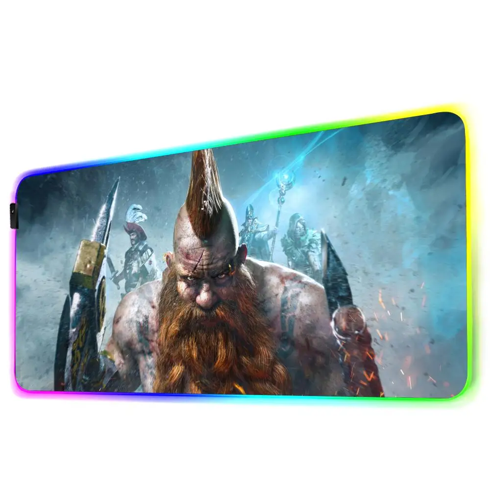 W-Warhammer แผ่นรองเมาส์สำหรับนักเล่นเกม, lampu belakang แผ่นรองปูโต๊ะ RGB LED อุปกรณ์เสริมสำหรับเล่นเกมแผ่นรองเมาส์แบล็คไลท์แผ่นใหญ่