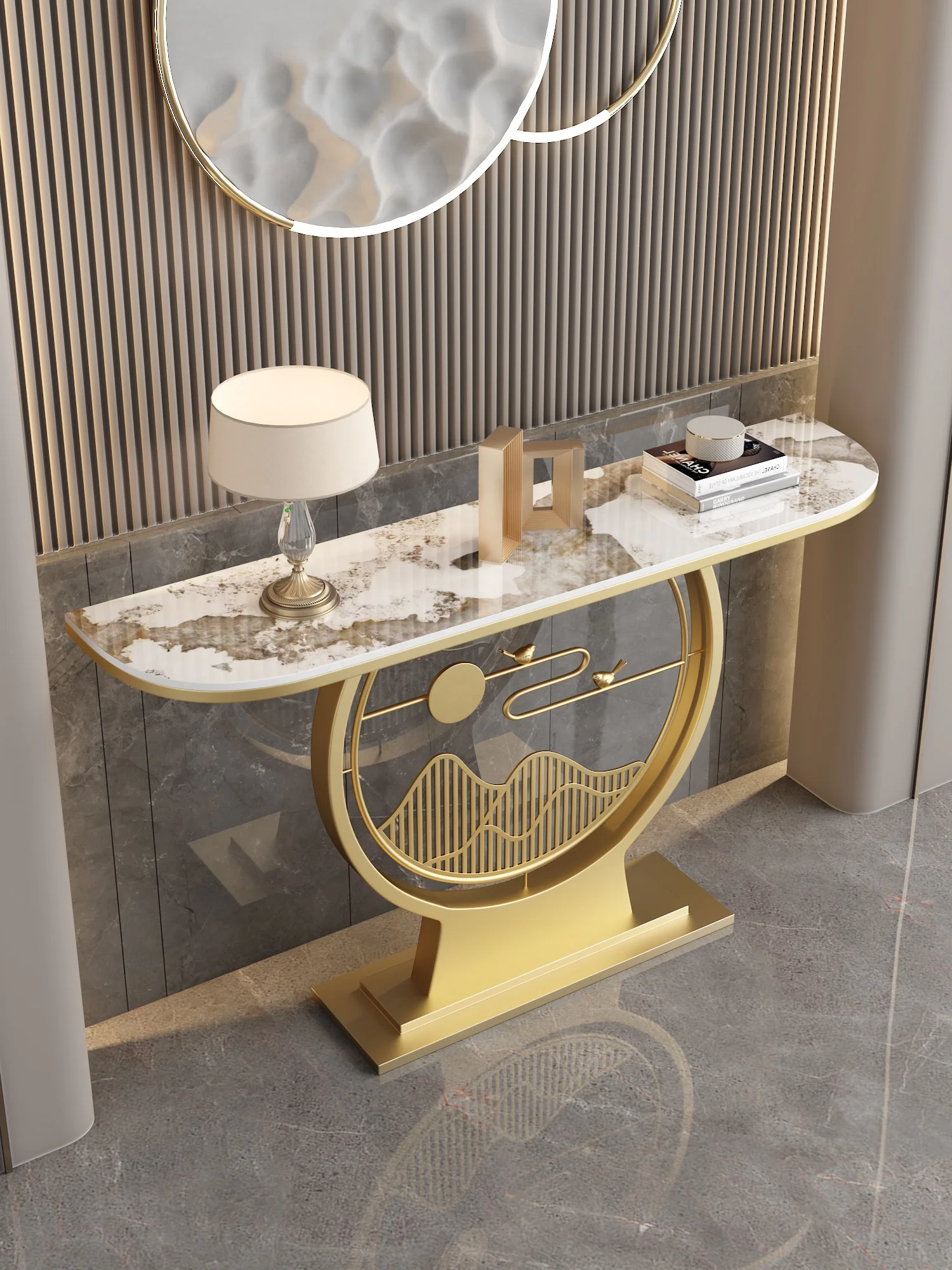 #Italian Rock Board Metal Entrance Table Creative Minimalist Style Economy-class Customizable Disassembly/Assembly Wall-side