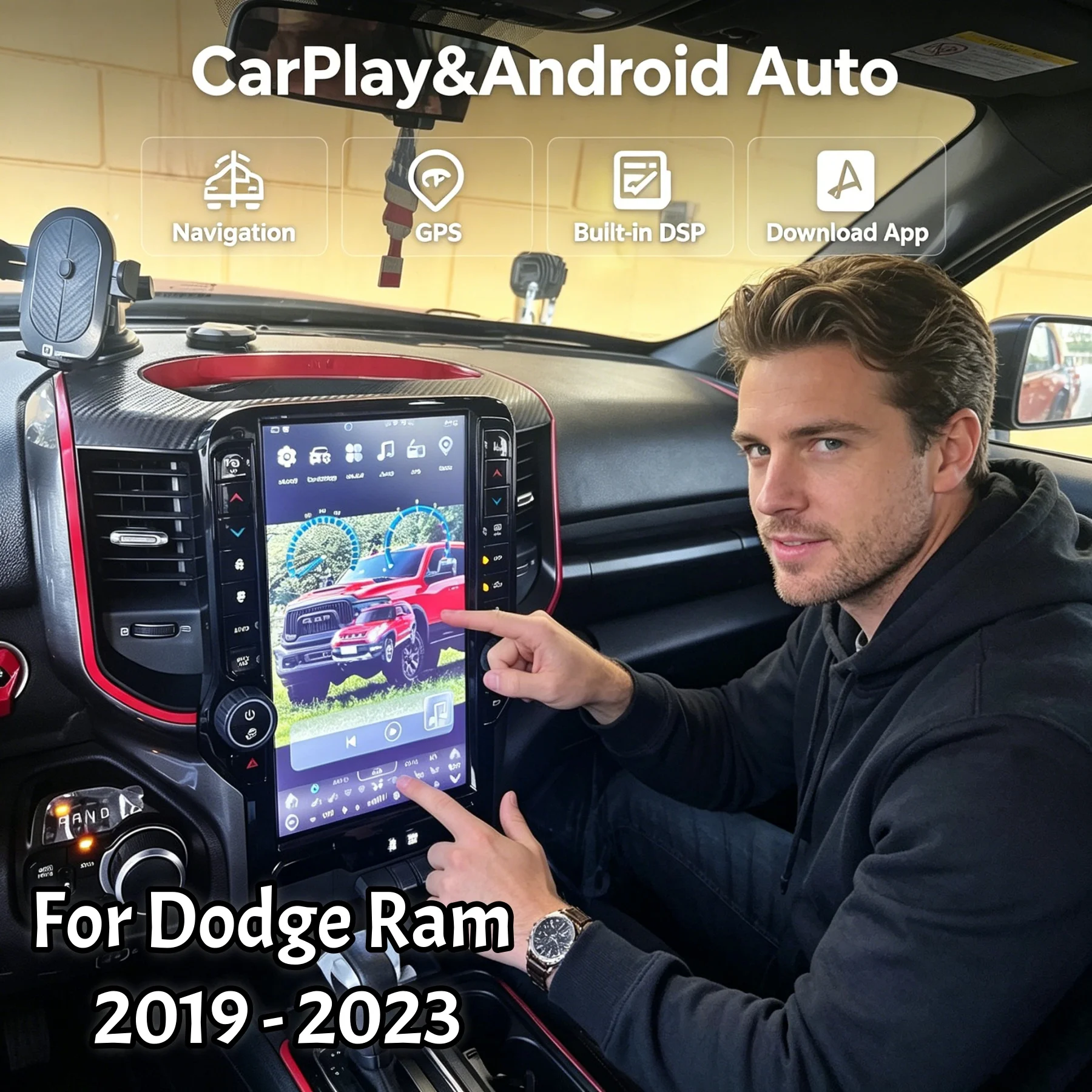 

13.6 inch Touch Screen Android Carplay Radio For Dodge Ram 2019-2023 GPS Car Multimedia Video Player Stereo Navigation Head Unit