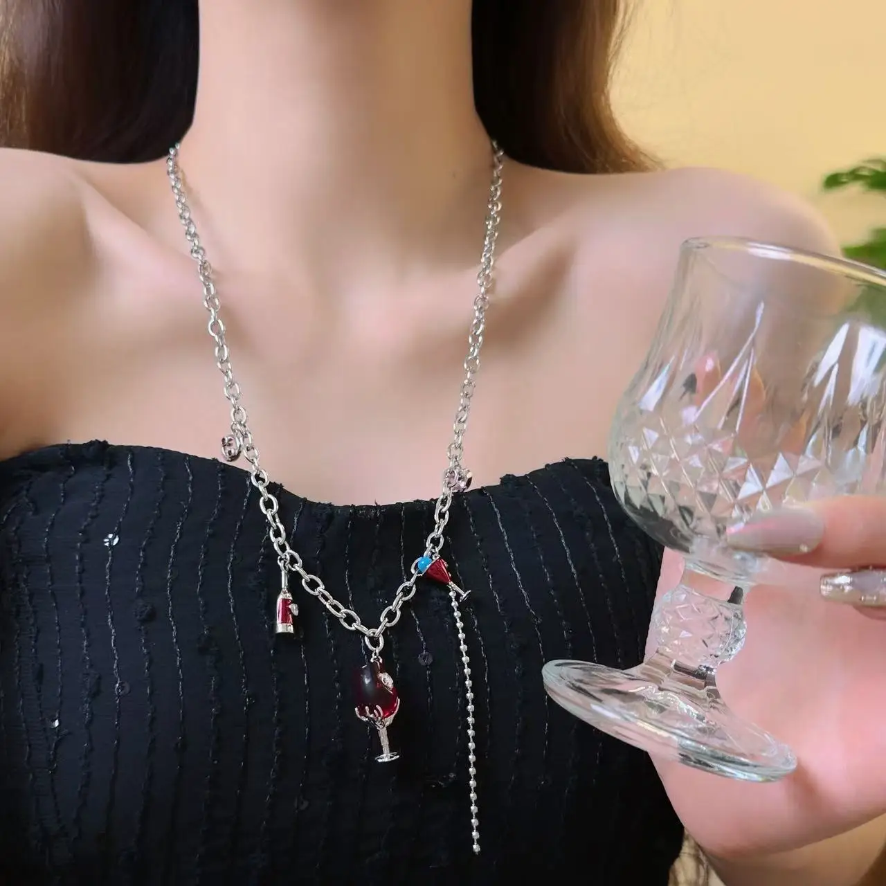 

Ожерелье для любителей вина, ожерелье с подвеской, цепочка на шею из нержавеющей стали, женские ожерелья, модные ювелирные изделия, подарок