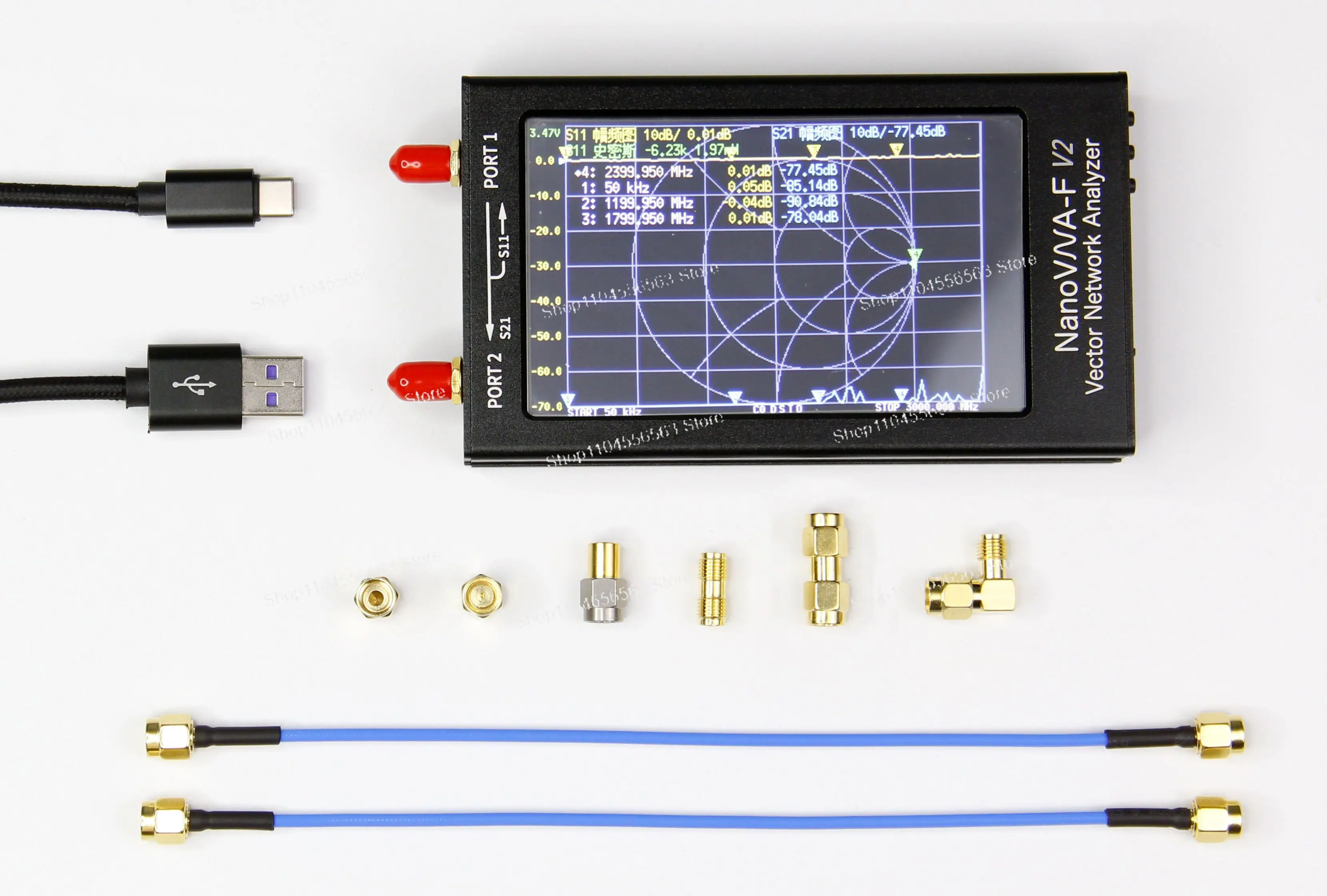 Vector Network Analyzer V2 F 10kHz-3GHz 4.3 Inch Display HF VHF UHF Portable Handheld for Antenna Test