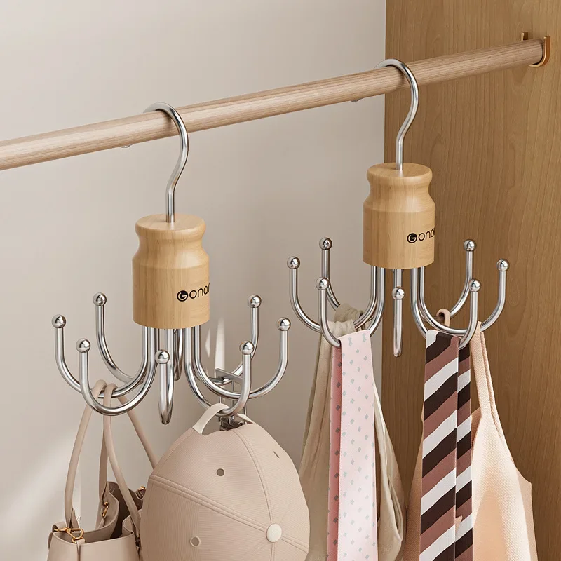 Swivel Multi-Hook Closet Organizer,360°Rotating 8-Hanger Hook,Foldable Storage Rack for Handbags,Scarves,Belts,Hats Wardrobe