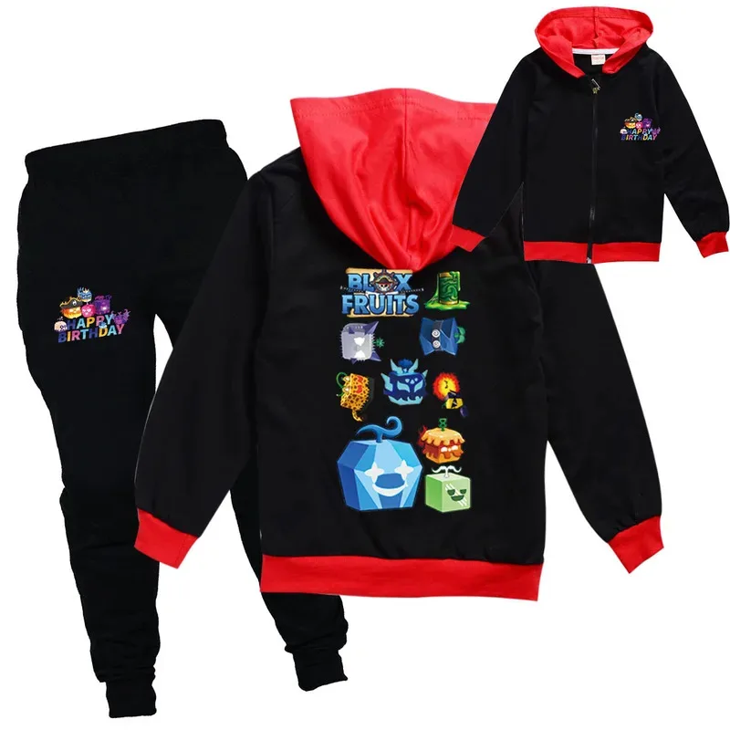 الخريف الشتاء الاطفال رياضية ثلاثية الأبعاد B-BloxES الفواكه طباعة سستة هوديس بلوزات السراويل مجموعات ملابس الأولاد عادية الفتيات رياضية #2