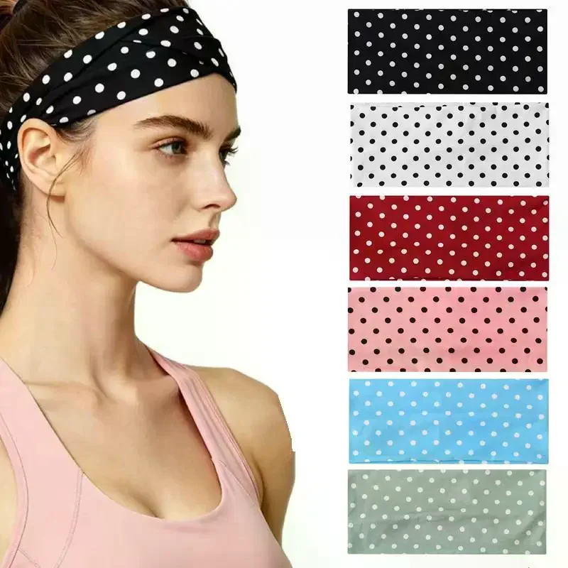 Polka Dot Yoga Elastic Headband Fashion Makeup: Sports Fitness Sweat Absorbent Hairband