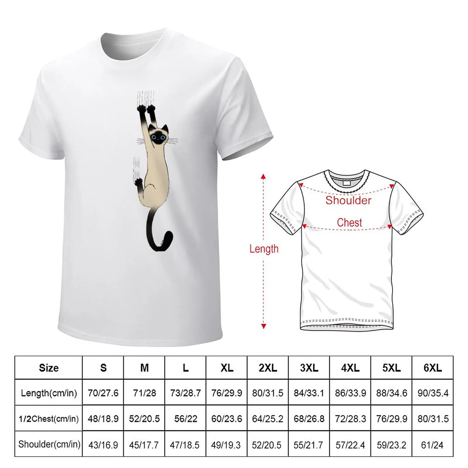 Siamese Cat Hanging On with Claws Funny Cat Holding On T-Shirt summer top anime clothes tees black t shirts for men