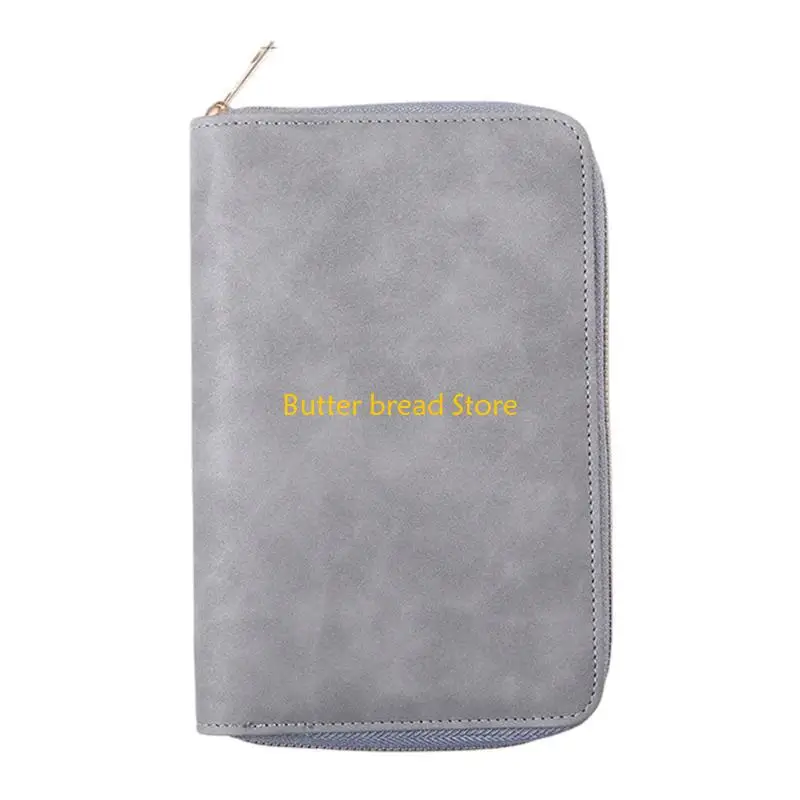 W89C Refillable Notebook Binder Cover Zippered PU Leather 6 Rings Binder with Card Pocket and Elastic Pen Slot 21x14cm