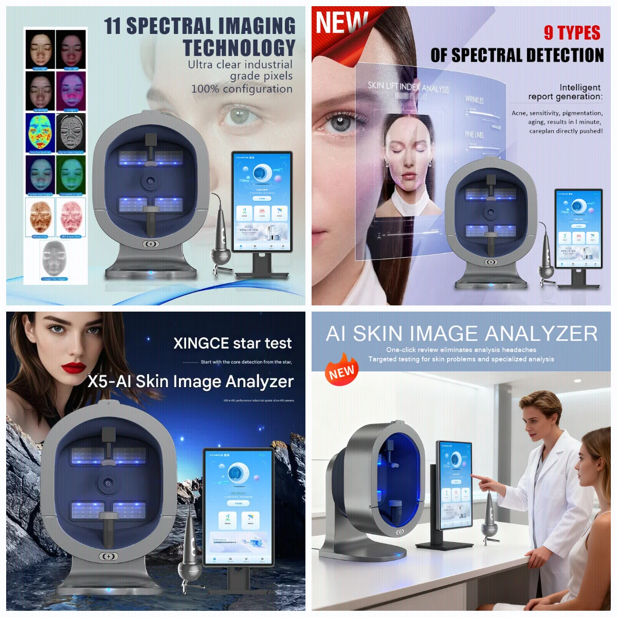 X5 AI Skin Analyzer,11‑Spectrum Facial Tester Aging Forecast Departmental Analysis Dual‑Detection Instrument For Salon Diagnosis
