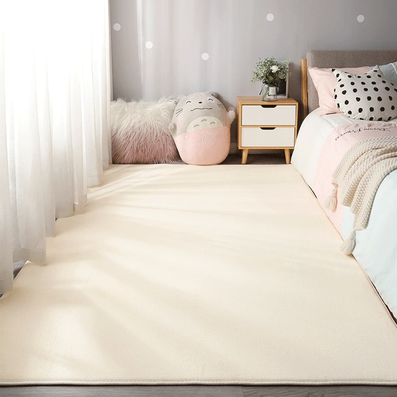 Soft Thickened Living Room Carpets Coral Velvet Solid Color Floor Mats Machine Washable Children's Crawling Blanket Bedside Rugs