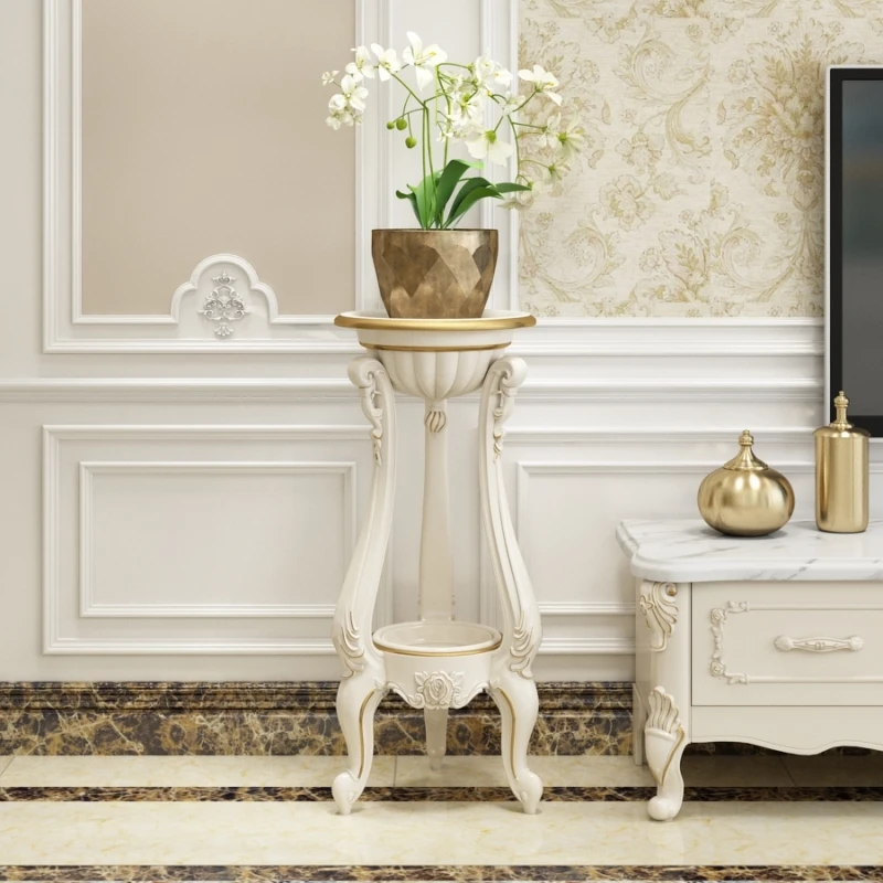 

European simple flower stand Balcony flower pot shelf Multi-layer living room flower stand Floor shelf White imitation solid woo