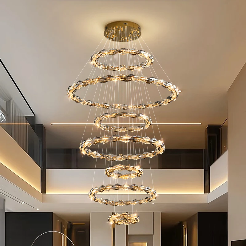 Nordic home crystal decoration, crystal staircase chandelier, living room bedroom and dining room chandelier, indoor lighting
