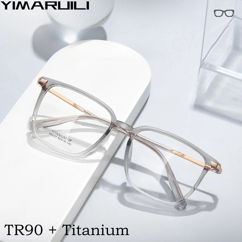 

YIMARUILI Ultralight Pure Titanium Square Optical Prescription Eyeglasses Frame Men Flexible TR90 Big Face Fashion Glasses Women