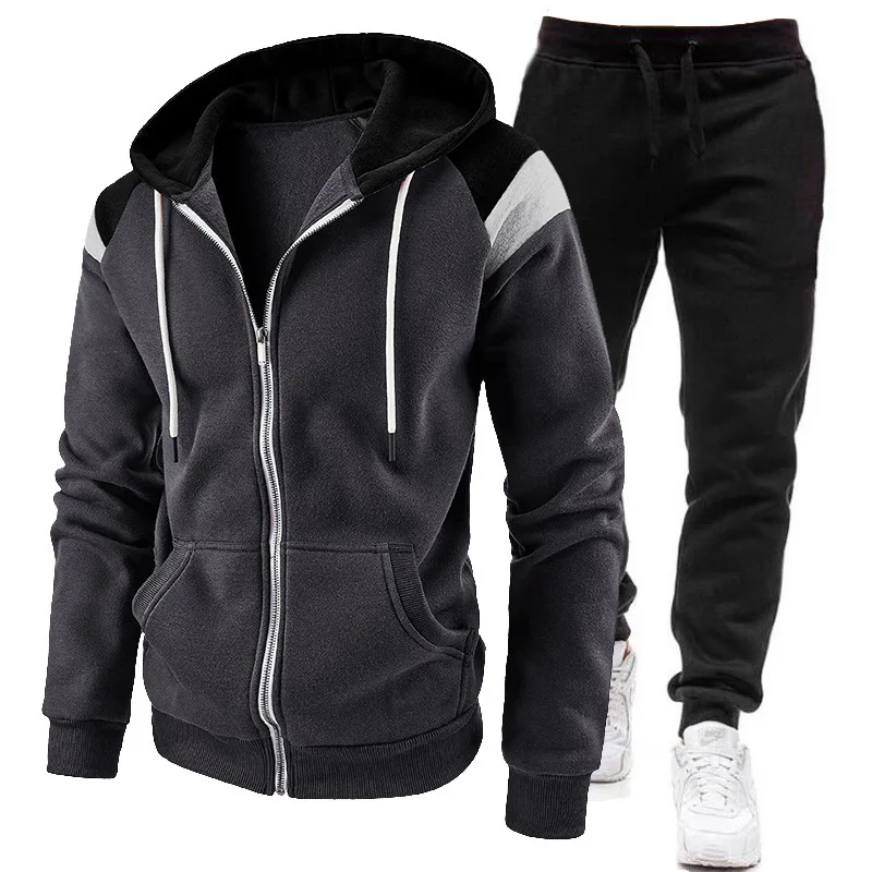 

New men's multi-color zipper hooded sweatshirt, pants and shorts for autumn and winter, with added insulation for casual
