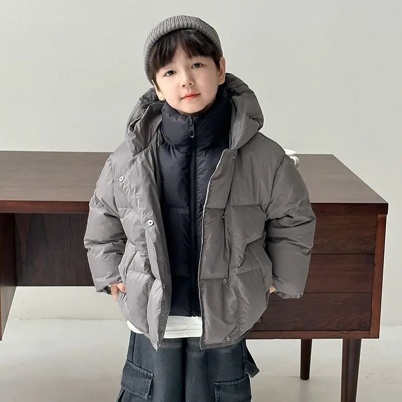 

Winter Warm Fashion Baby Boys Thick Girls Kids Fake two-piece set Hooded Cotton Snow Black Coat Jacket Childrens Casual Outwear