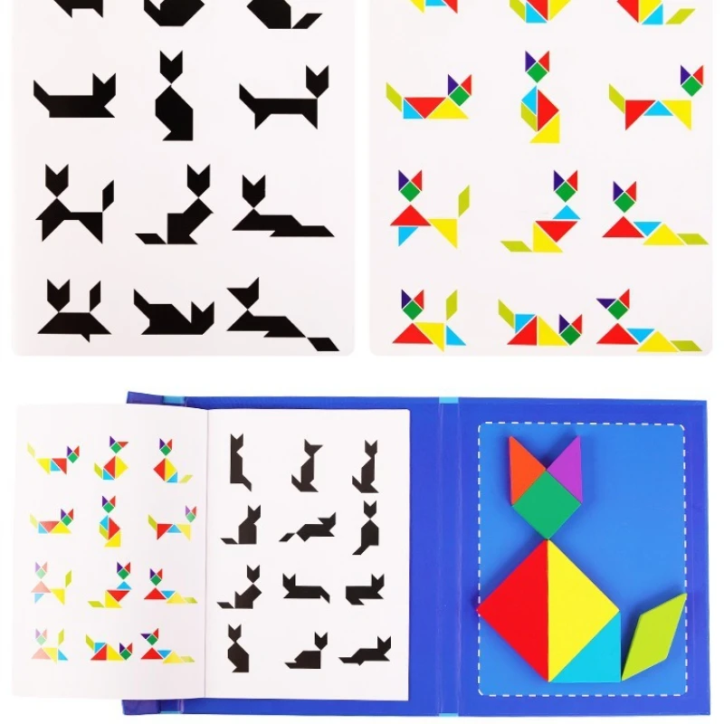 Tangrams magnéticos quebra-cabeça de madeira blocos de construção quebra-cabeça educacional viagem atividade jogos de tabuleiro