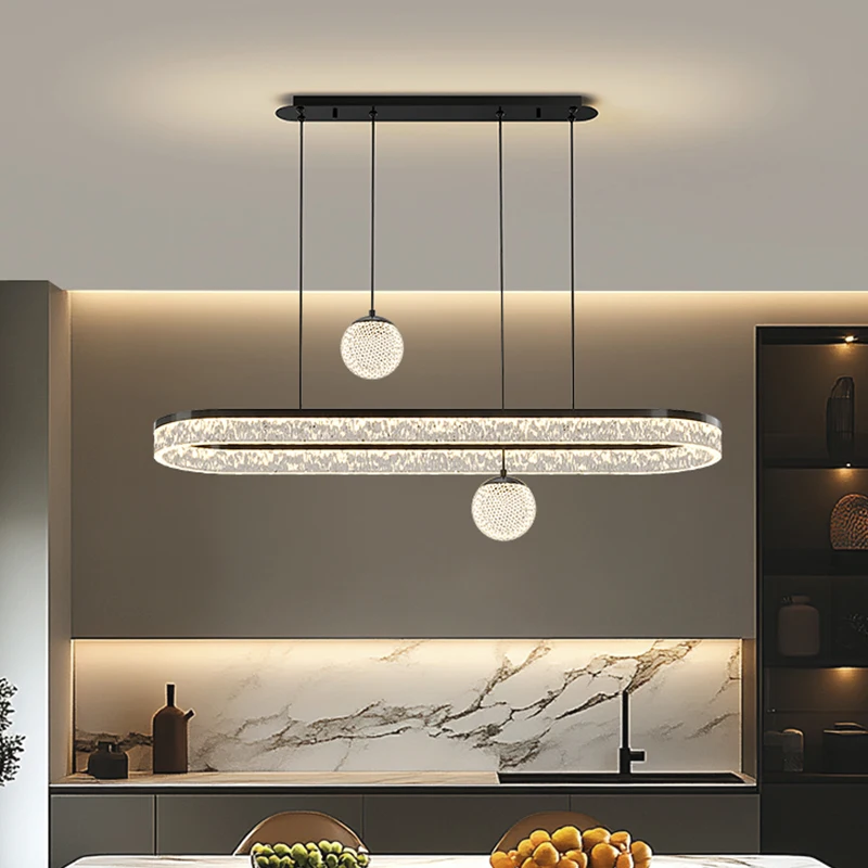 Island restaurant LED luxury long chandelier, suitable for family villa dining table decoration, living room chandelier