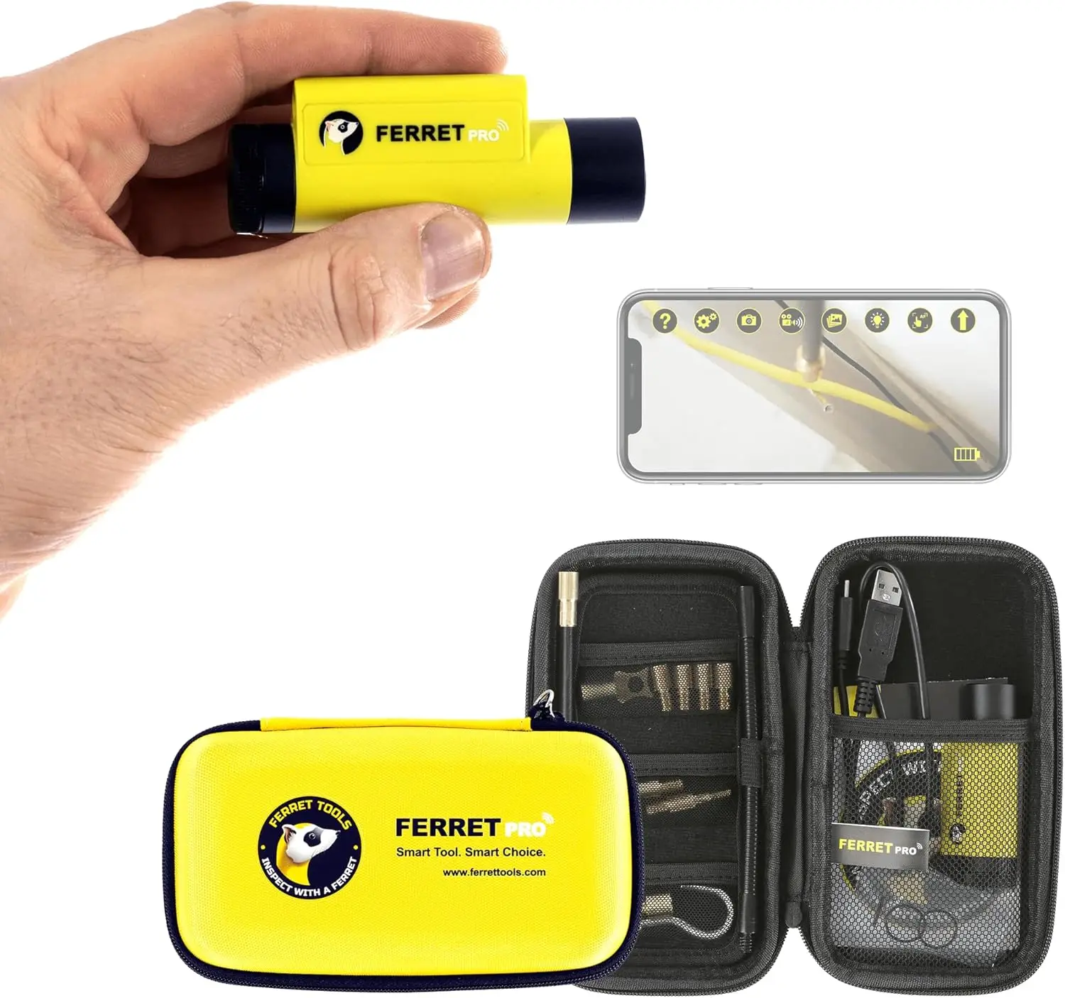 Wireless Inspection Camera & Cable Pulling Tool - Multipurpose with App-Controlled Variable Focus and Super-Fast Char