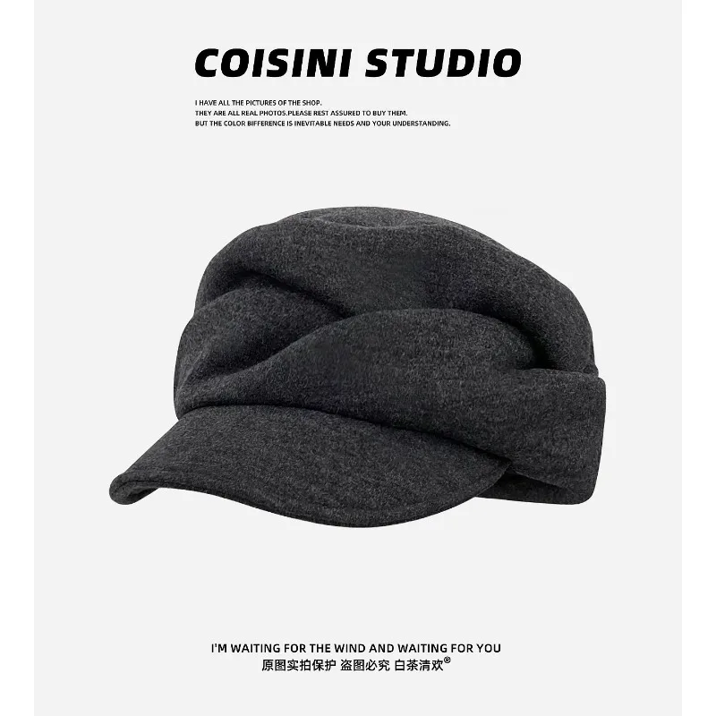 

Japanese Retro Pleated Design Flat Top Berets for Women Autumn and Winter New Style Artistic Versatile Casual Newsboy Hats