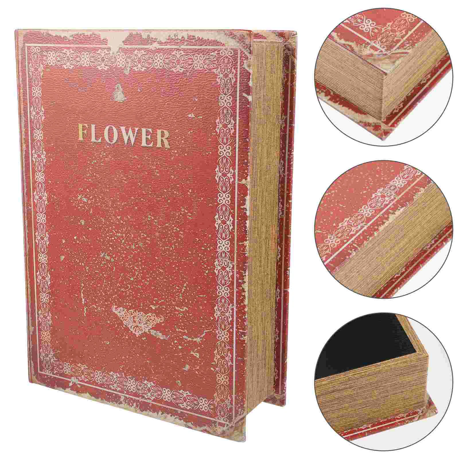 

Retro Creative Handicraft Ornaments Decorative Book Bible Storage Wooden Box (flower-large Size) Model Decoration