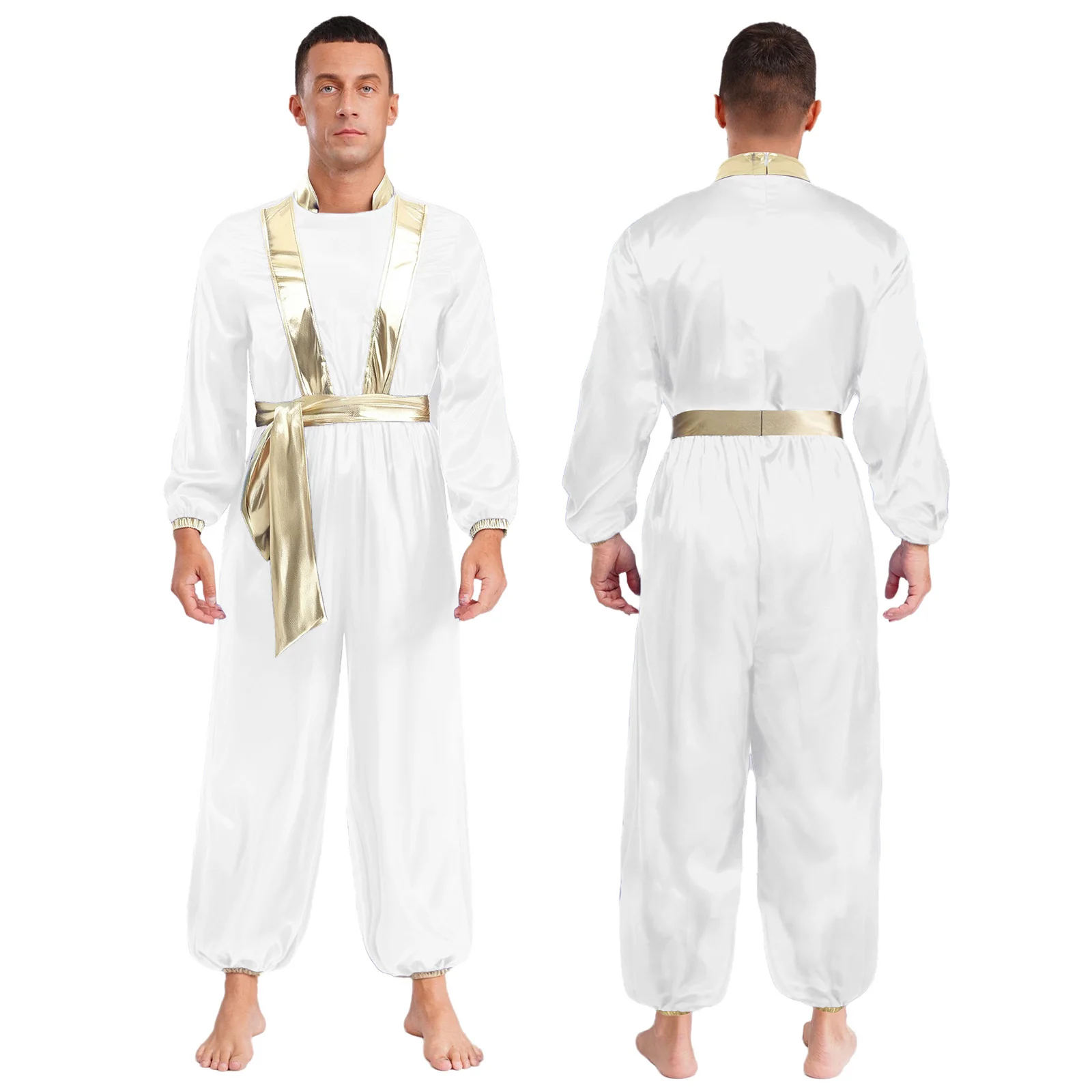 Erwachsene Herren Arabischer Prinz Rollenspiel Kostüm Gold Metallic Robe mit Reißverschluss hinten für Halloween Cosplay Mottopartys
