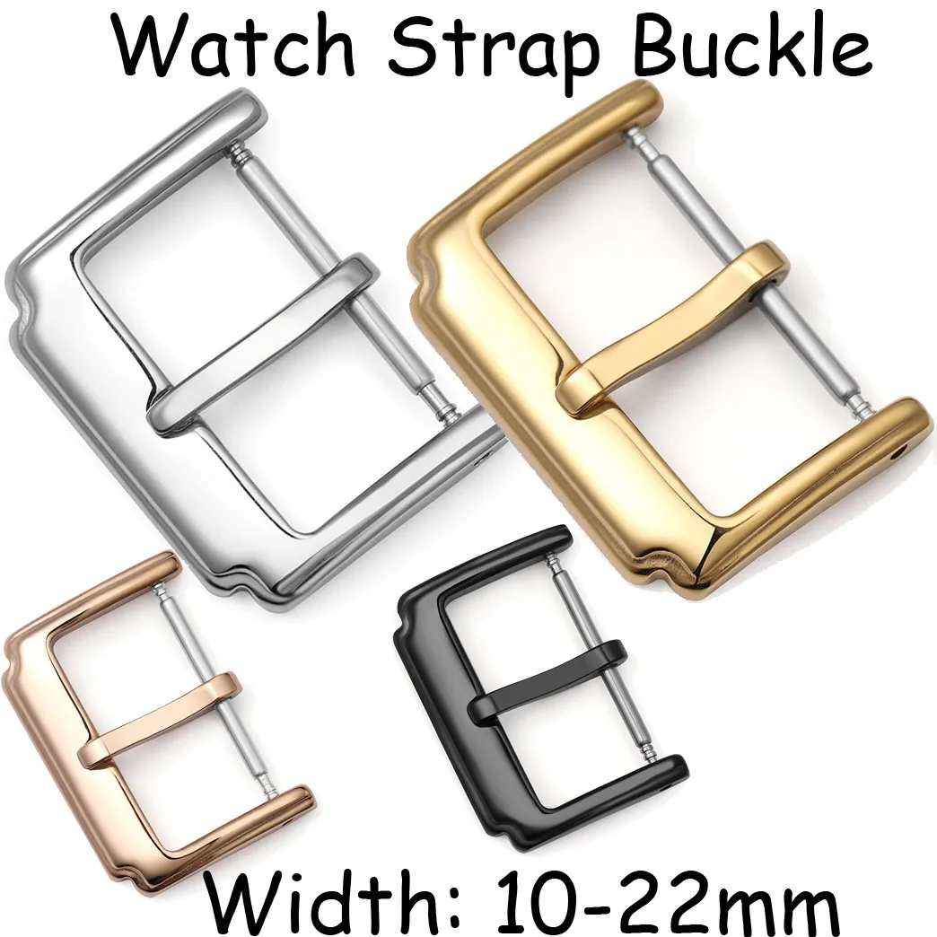 304 Stainless Steel Strap Buckle Solid Metal Watch Band Buckle 10 12 14 16 18 20 22mm Leather Silicone Wristband Buckle with Pin