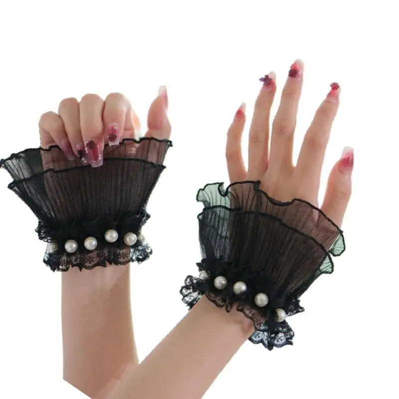 652F Ruches Kant Handmouwen Polsmanchetten Decoratieve mouwen Damesmode Polsband