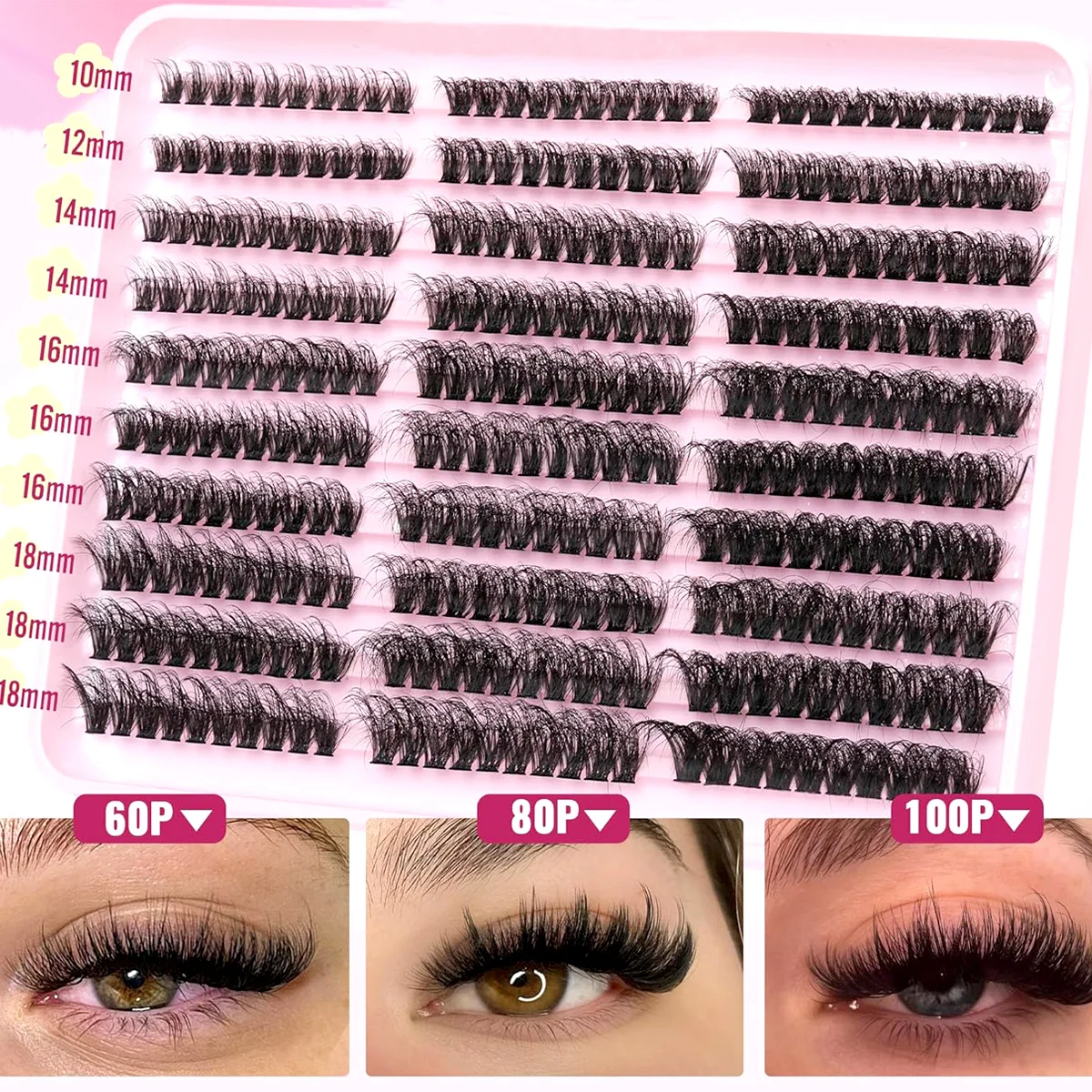 

New 300Pcs D Fluffy Thick Eyelash Clusters D Curl Wispy Individual Lashes 60+80+100 Mix Eyelash Extensions False Eyelashes