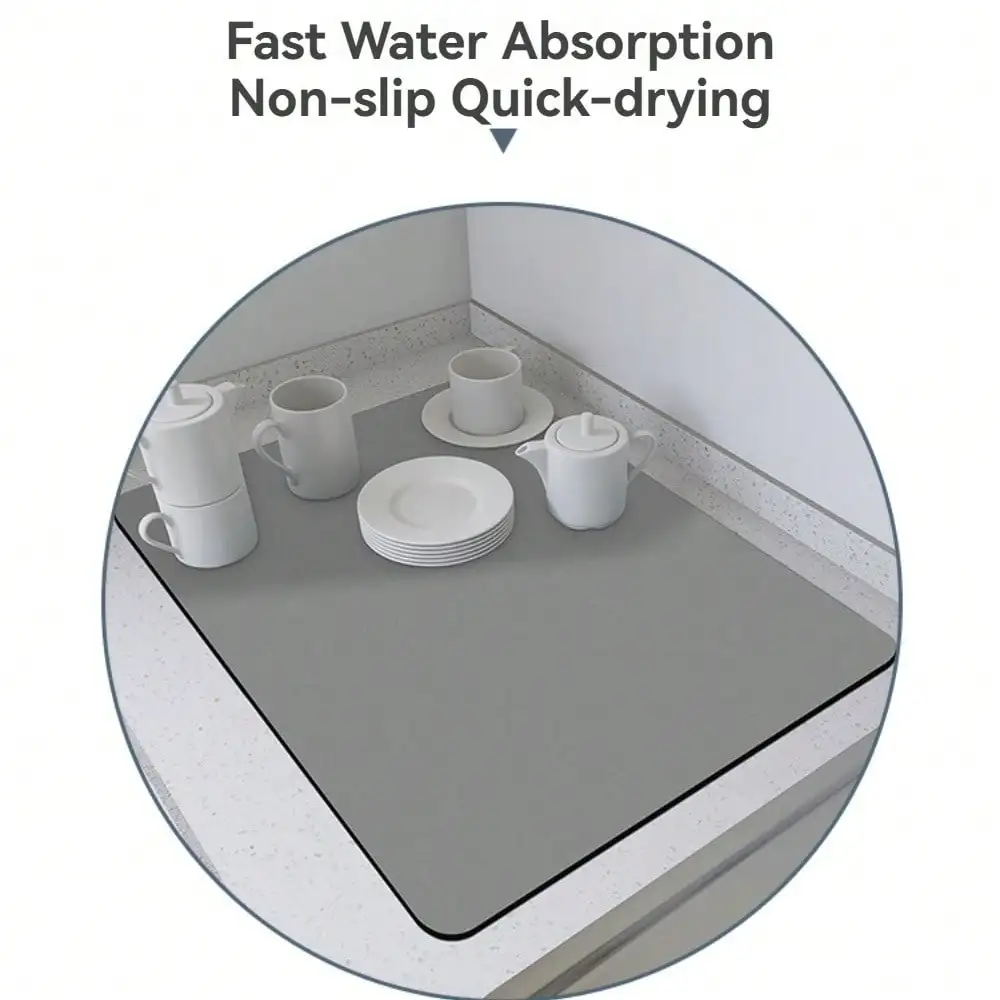 حصيرة تجفيف الأطباق لطاولة المطبخ، حصيرة تجفيف الأطباق الماصة، وسادة تجفيف الأطباق مع دعم مطاطي غير قابل للانزلاق، حصيرة القهوة لإخفاء البقع