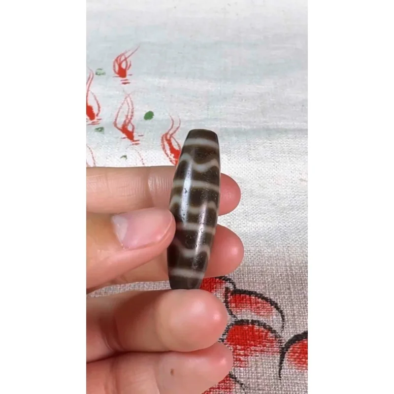 Ancient Tibetan DZI Beads Old Agate Water Stripe Totem Amulet Pendant GZI #3358