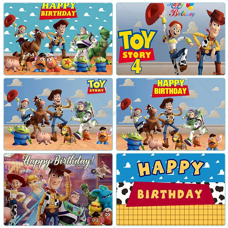 Disney Outdoor Custom Toy Story Buzz Lightyear Woody Birthday Banner Photo Backdrop Boys Kids Party Decor Supplies Decorations