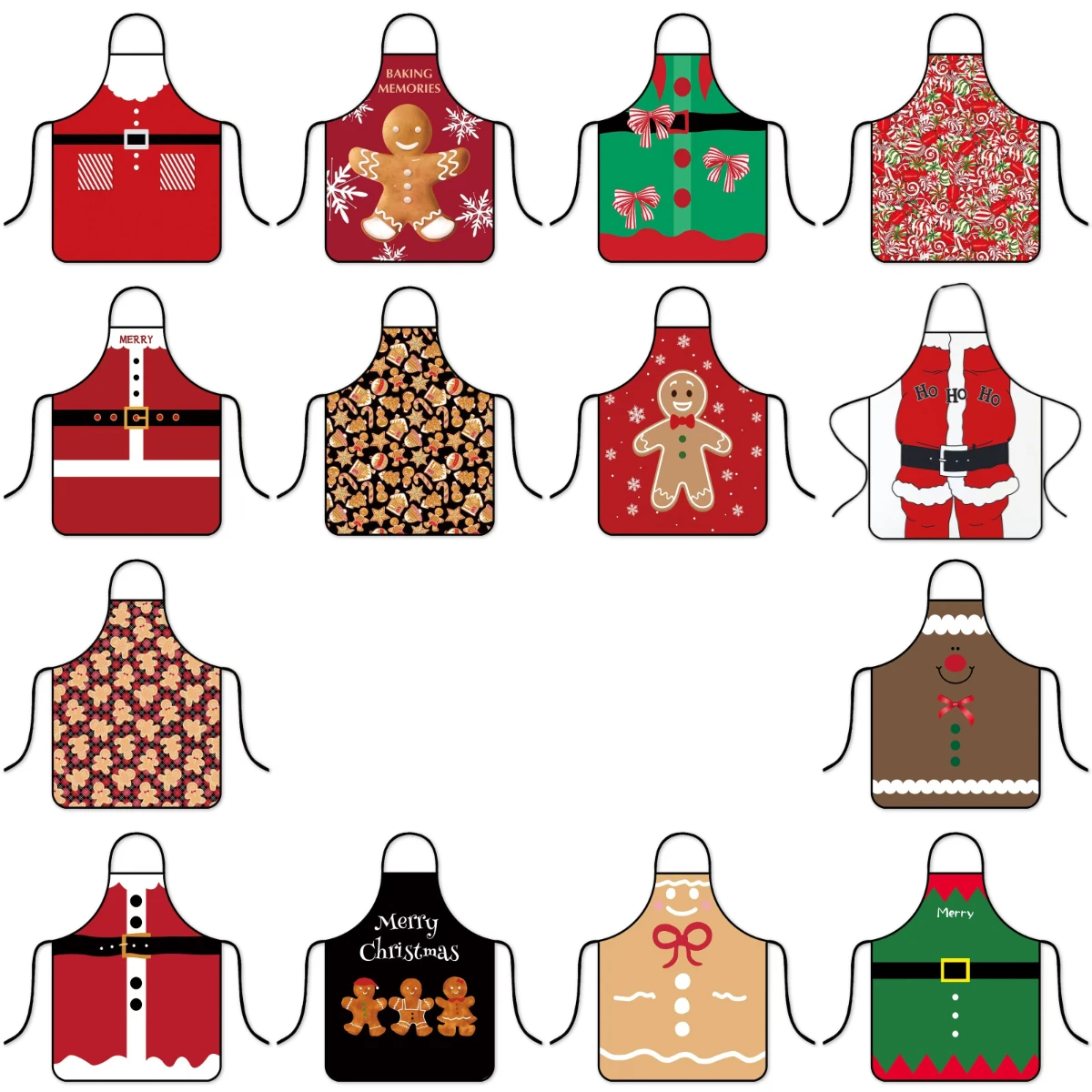 1 piece, kitchen apron Santa Claus reindeer gingerbread man print adjustable apron baking home holiday party Christmas gift