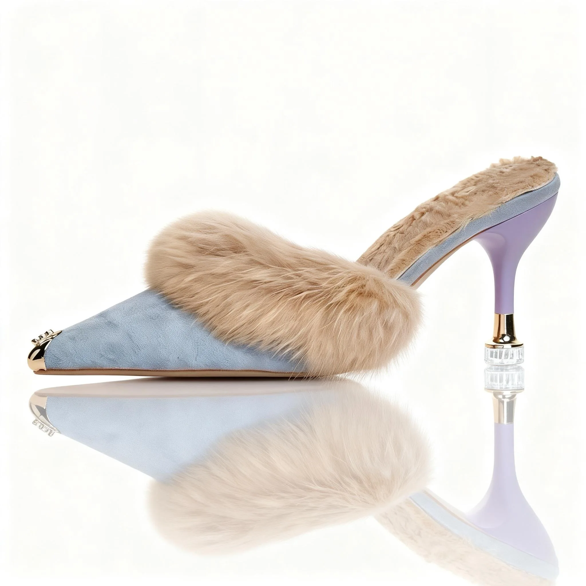 حذاء بكعب عالٍ من القطيفة بتصميم Bloomsteps، حذاء بكعب مدبب باللون الأزرق الفاتح مع زخارف معدنية، حذاء شتوي أنيق من القطيفة