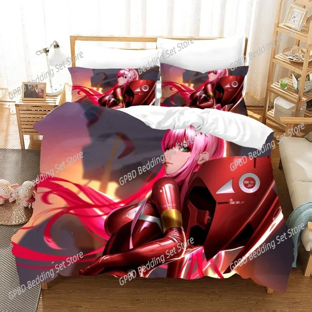 Anime Darling in the Franxx 02 Zero Two Bedding Set Bedroom Soft Modern Bedspreads Comefortable Duvet Cover Quilt Pillowcase