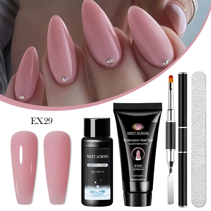 

4Pcs/Set 30ml Extension Gel Nail Polish Kit Quick Building Soak-Off Semi-Permanent Acrylic Nail Extensions in Clear & Nude Pink