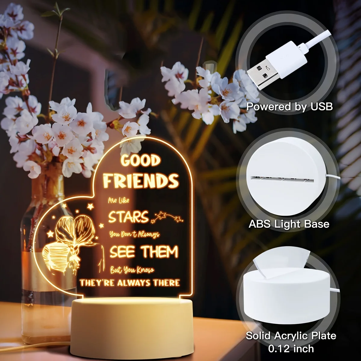 1pc best friend friendship LED night light, friendship gifts for ladies, gifts for best friends, gifts for girlfriends birthday