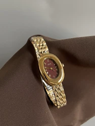 Women Quartz Watch Luxury Roman Numeral Reloj Vintage Oval Dial Clock Ladies Gold Stainless Steel Band Orologio Girls Wristwatch