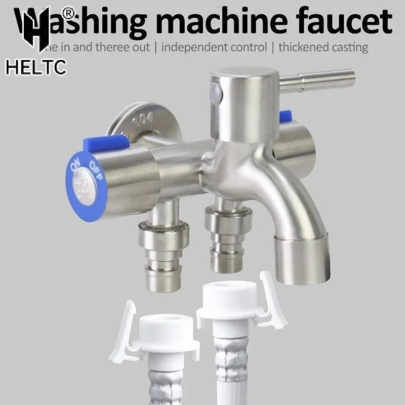 Stainless Steel Multi-function One Into Three Out Washing Machine Faucet Three Control Domestic Diverter Four-way Triangle Valve