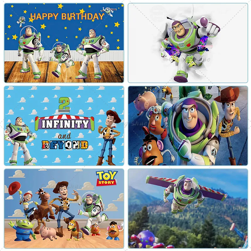 Toy Story Kids Birthday Backdrop Cloth Tapestry Buzz Lightyear Hudi Kid Baby Photo Studio Decor Photography Backgrounds