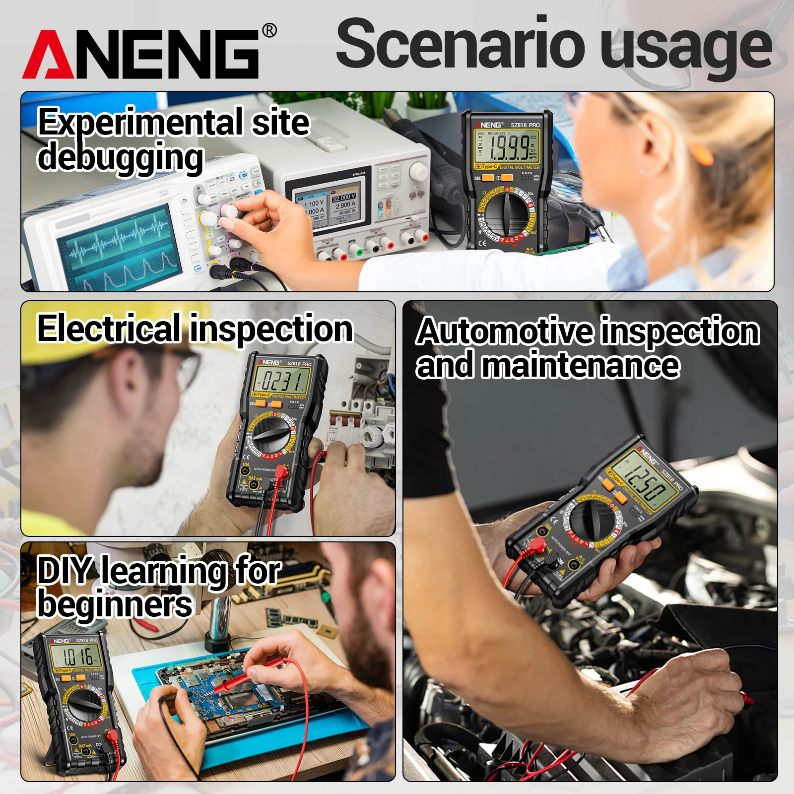ANENG SZ818 Digital Multimeter 200MΩ Resistance Measurement NCV Neutral Wire Identification On/Off Buzzer Electrician Multimeter