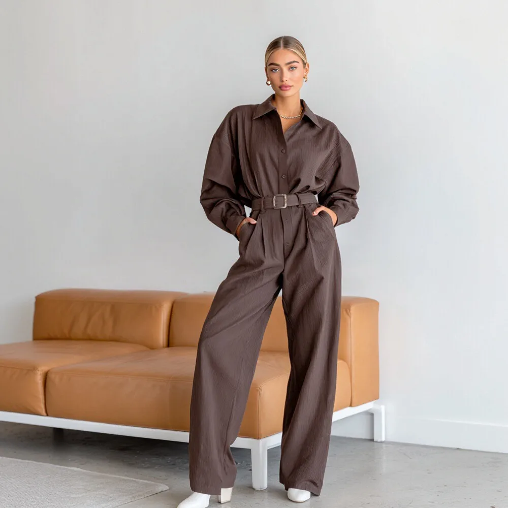 

Loose Fit Casual Jumpsuit Spring Dress Autumn Turn-down Collar Women's All-Match Pantsuit Comfortable Breathable Fashionable