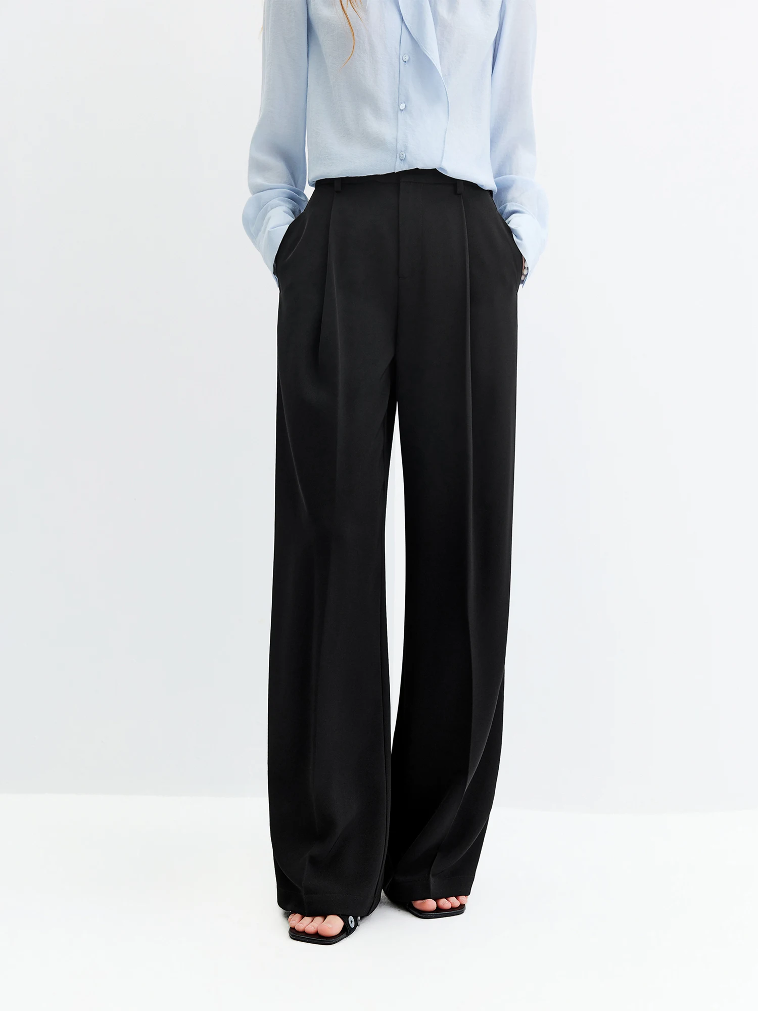 FSLE 2026 Herbst Damen-Hose mit Bündchen am Saum, gerade geschnitten, hohe Taille, schwarze Arbeitshose für vielseitigen Büro- und Alltagsstil, minimalistisch – Detail 3