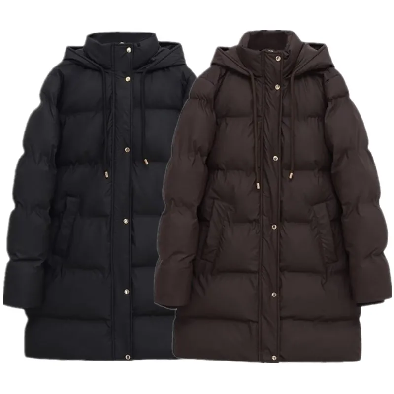 New Autumn 2025 Women's Thiened f-Length Cotton Jaet Windproof Outerwear Hooded Zipper Closure  Color Faionable...