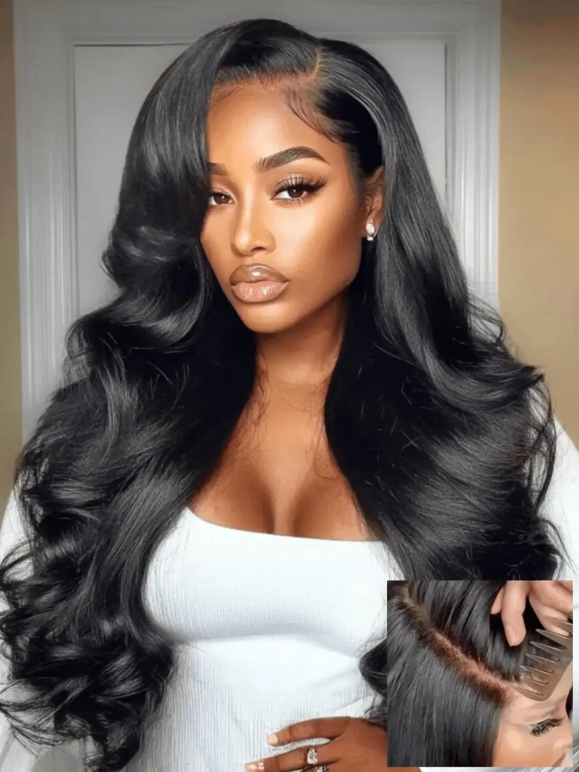 CUEKI Hair13x4 HD Lace Body Wave Synthetic Wig Pre-plucking of the Hairline Lace Front 22” | Glueless Drawstring Wig Bye Bye Knots Pre Plucked with Baby Hair Put on Daily Gatherings