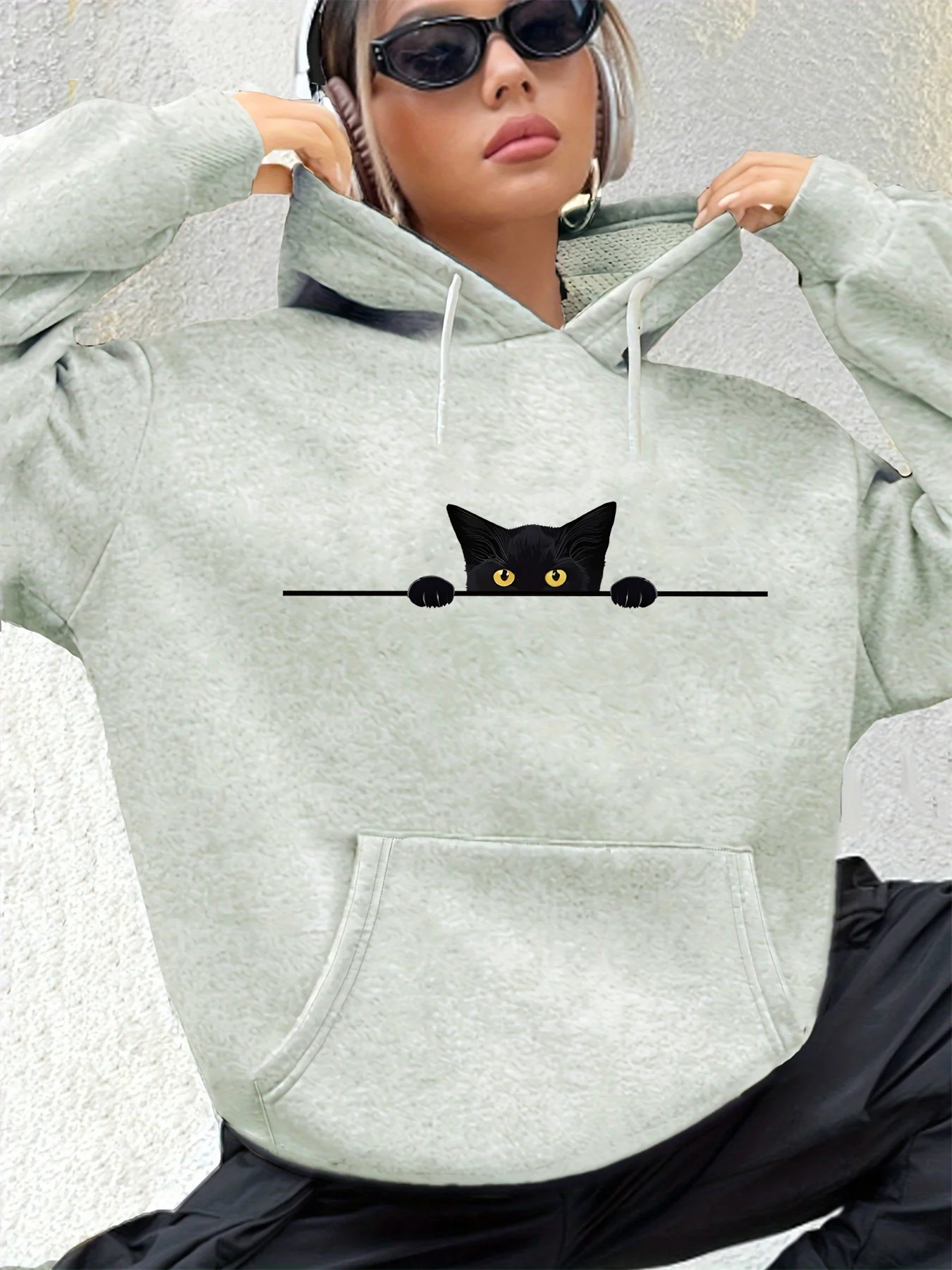 سترة نسائية للخريف والشتاء دافئة فضفاضة غير رسمية مطبوعة من جلد الغزال بأكمام طويلة وغطاء للرأس #3