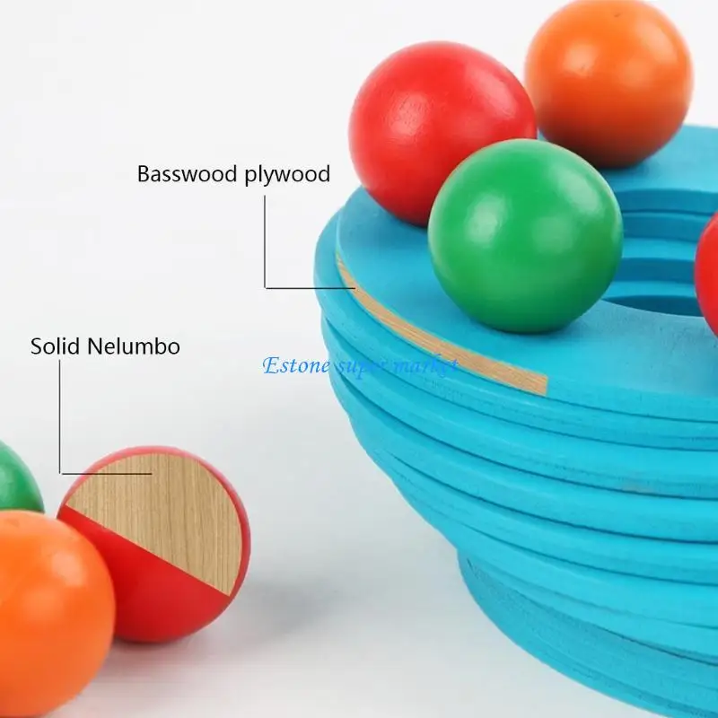 090b ลูกบอลไม้หอคอยซ้อนบล็อกของเล่นสำหรับศูนย์กิจกรรมก่อนวัยเรียนเด็กผู้หญิง